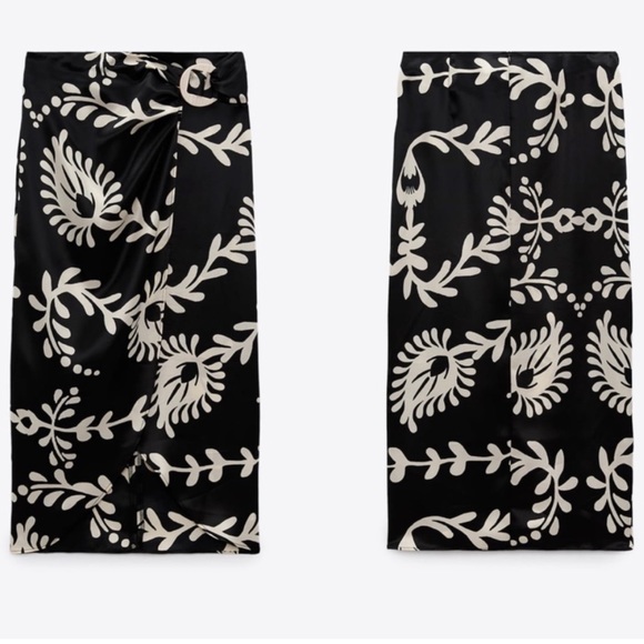 Zara satin midi skirt — Black & white side buckle detail — paisley floral print - Picture 3 of 9